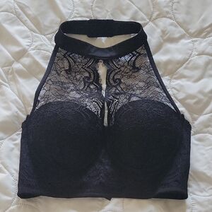 Black Bebe Lace Halter Bralette